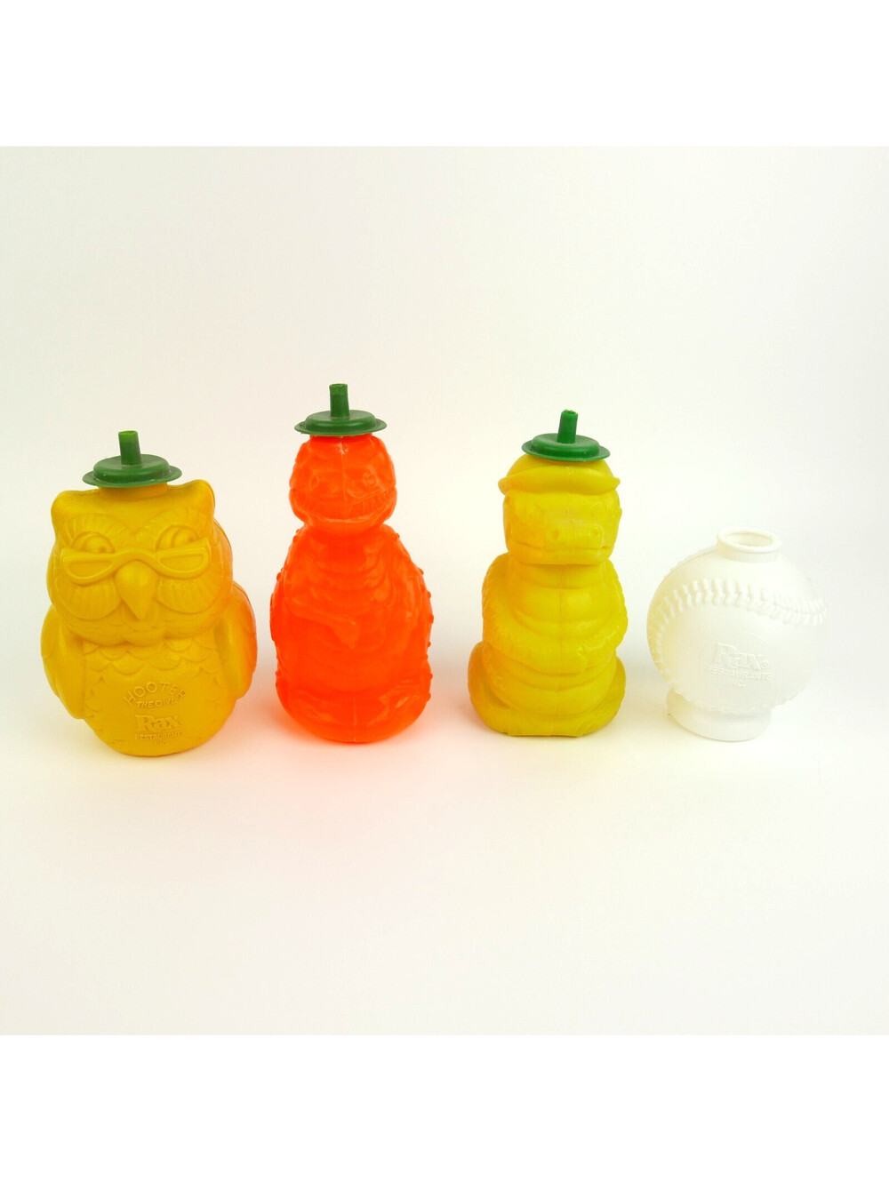 Vintage 1980s Rax Roast Beef Restaurant Sippy Cups Lot 4 Owl Dinosaur Baseball